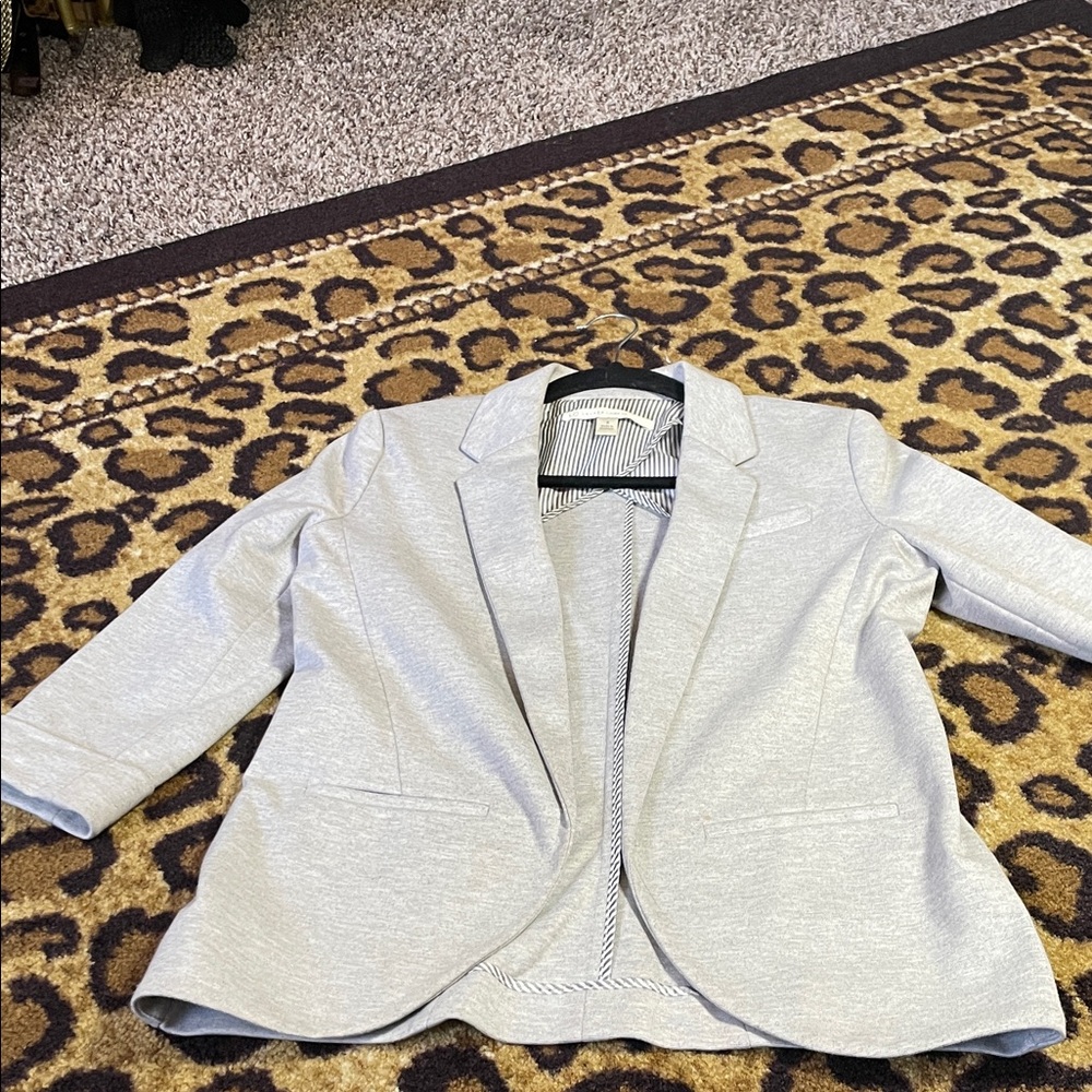 Light Gray Knit Blazer | Women’s Medium | Stretch Open-Front Casual Jacket